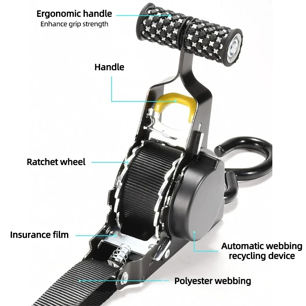 Heavy-Duty Ratchet Straps for Cargo-Retractable Belts for Load and Luggage,Suitable for Motorcycles andCars,withEnhancedSecurity
