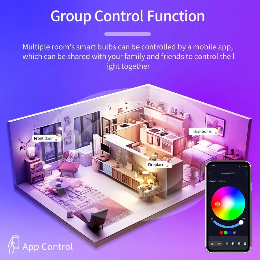 Tuya-Lâmpada LED regulável inteligente, E27, 9W, RGB, SmartLife, Controle de APP, Bluetooth, Lâmpada inteligente com controle remoto, Iluminação LED