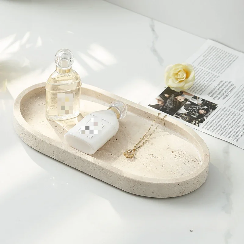 Stone Integrated Elliptical Tray Jewelry Storage Tray Living Room Home Decoration Toilet Storage Accessories Stone Handicrafts