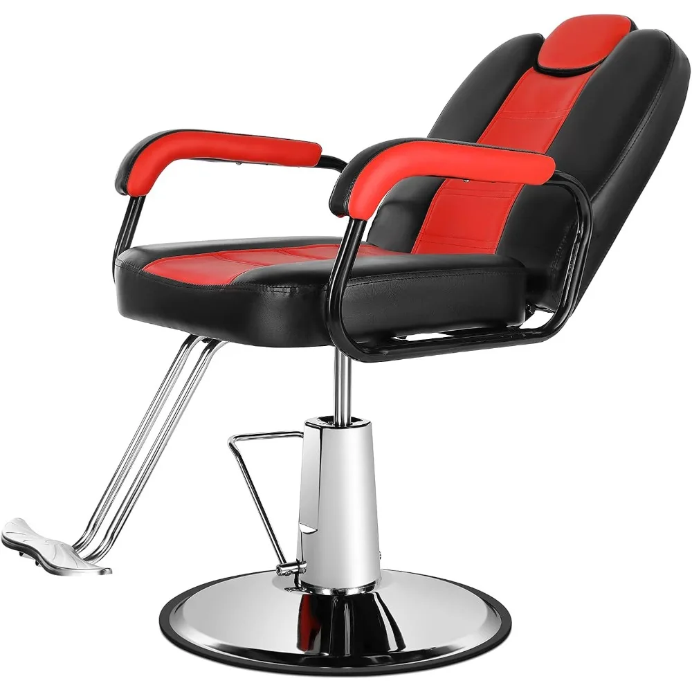 Salon Chairs for Hair Stylist, Heavy Duty Hydraulic Barber Chair Spa Furniture Shampoo Beauty Hair Salon Equipment (Black & Red)