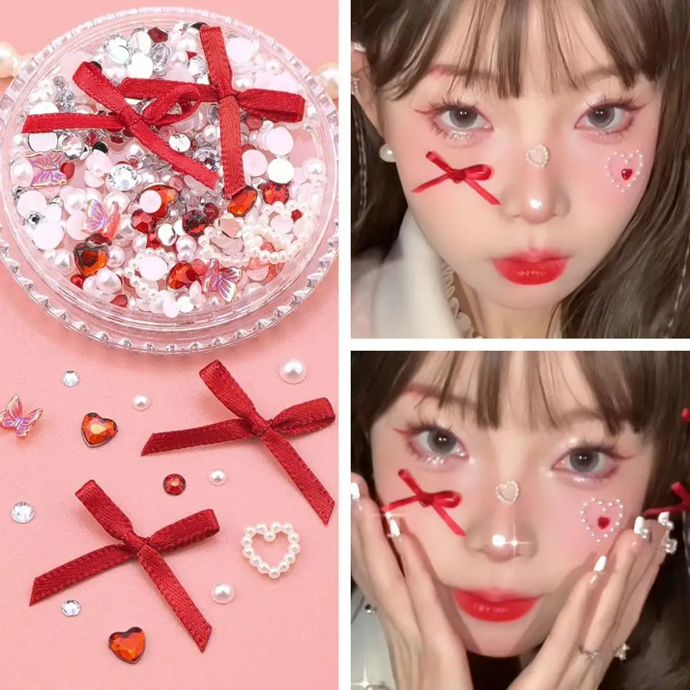 ผีเสื้อดอกไม้แต่งหน้าตกแต่ง Patch Eye Facil เพชรกาว Rhinestone Glitter เลื่อม DIY ตกแต่งเล็บ