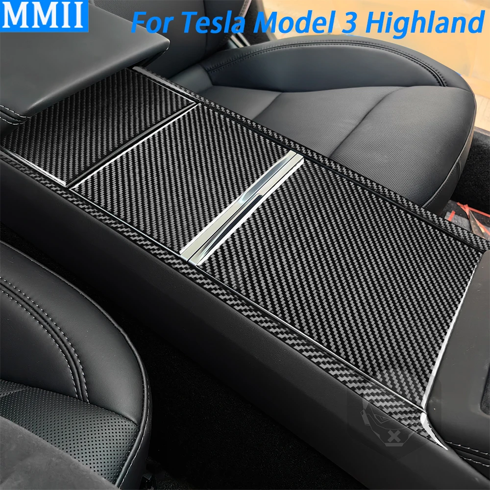 For Tesla Model 3 Highland 2024 Carbon Fiber Central Console Water Cup Holder Panel Trim Cover Car Interior Accessories Sticker