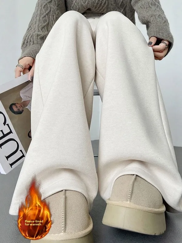 

Женские брюки с высокой талией на флисовой подкладке, широкие, осенне-зимние, новая модель, маленькие размеры, утягивающие, струящиеся, повседневные брюки-«рисовая лапша»