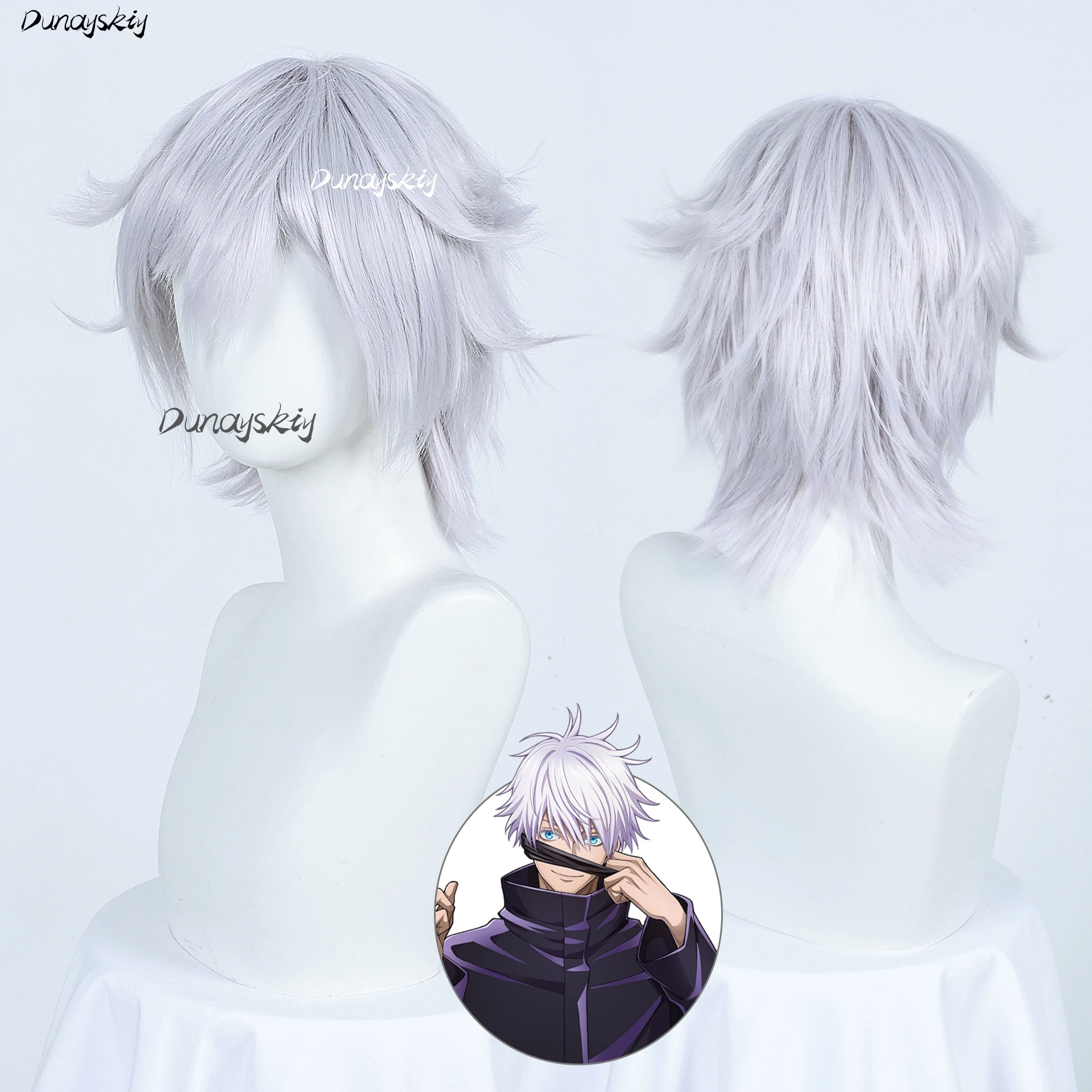 Jujutsu Kaisen Gojo Satoru مجموعة أزياء تنكرية رسمية أنيمي دقيقة الزي الأسود الفضة التدرج شعر مستعار النظارات الشمسية مخصصة