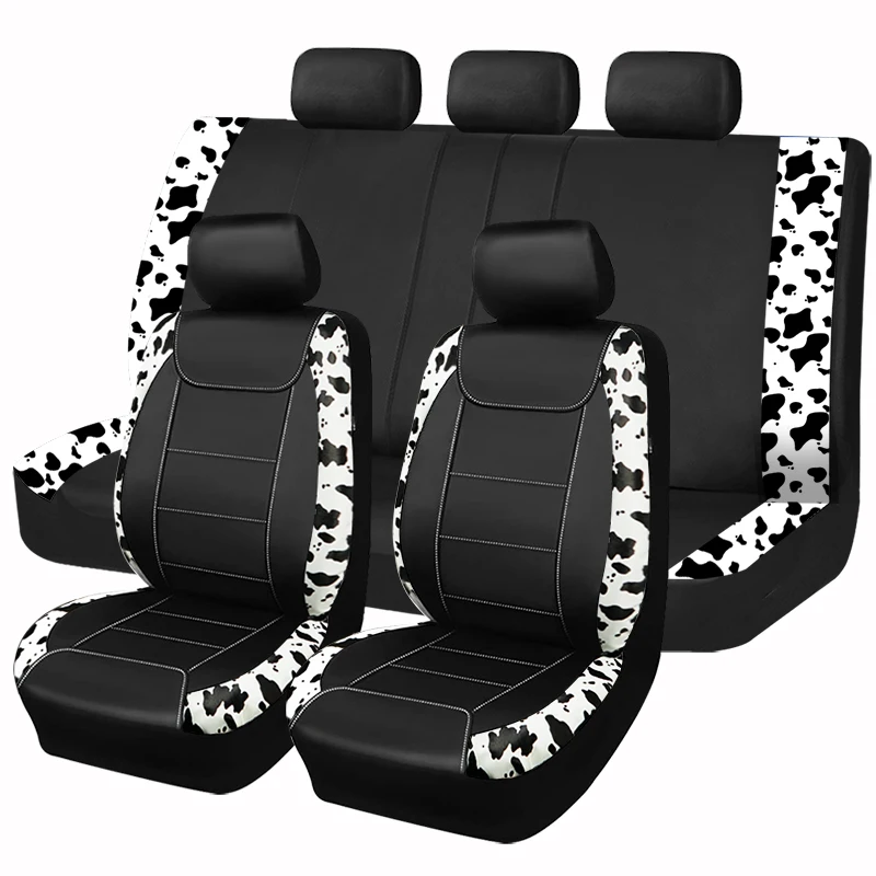 AUTO PLUS Cow Print Leather Seat Covers Fit For Most Car SUV Truck Van Universal Car Seat Covers Car Accessories Interior