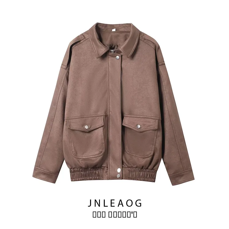 

JNLEAOG Faionable Loose Velvet Jaet Women's Autumn New Sle Outerwear Polyester Fabric Long Sve Zipper Closure Coat