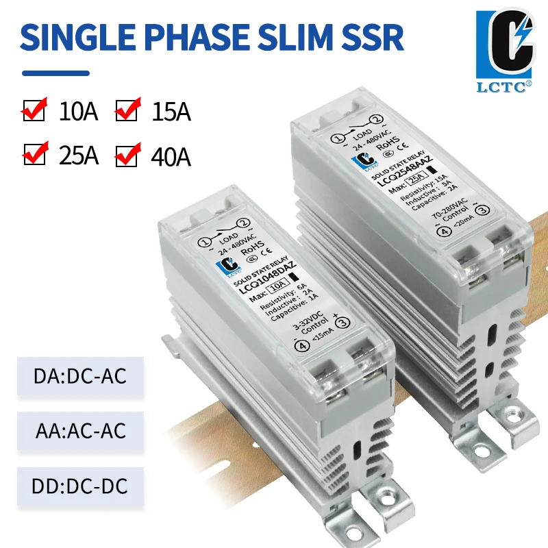 LCTC Solid State Relay DIN Installation DC-AC AC-AC DC-DC Single-Phase Relay With Radiator 10a15a25a40a SSR