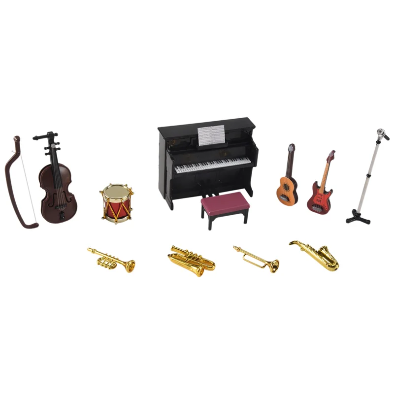 

A19Q-Dollhouse Miniature Musical Instrument Set 12Pcsmini Dollhouse Musical Instrument Model Dollhouse Decoration Accessories