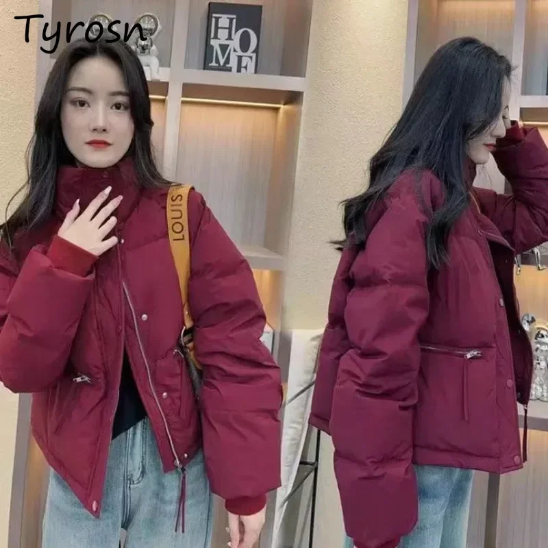 Casual Stehkragen Parkas Frauen Herbst Winter Einfarbig Zipper-up Koreanische Studenten Warme Lose Mäntel Alle-spiel windschutz Chic