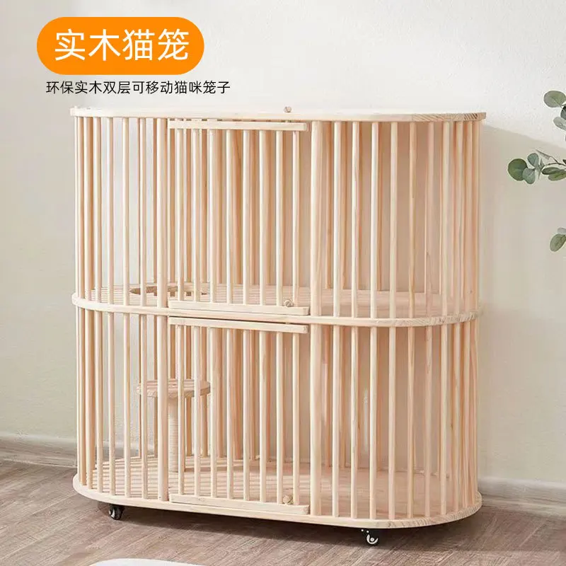 

Двухуровневый домик-вилла для кошек из массива дерева, мебель для животных из массива дерева