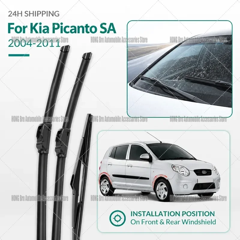 For Kia Picanto SA 2004-2011 Front Rear Windshield Wiper Blades Set 22 16 12 Inch Auto Window Rubber Sweepers Accessories