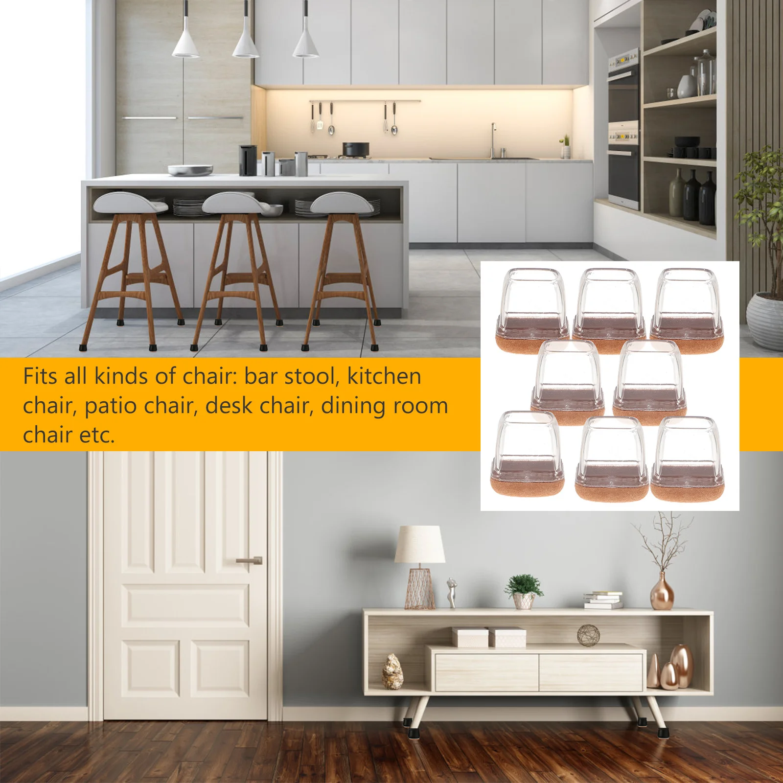 

8Pcs Chair Leg Covers Floor Protector Pads Anti-Vibration Quiet Move Fits Dining Desk Bar Stools No Screws Required