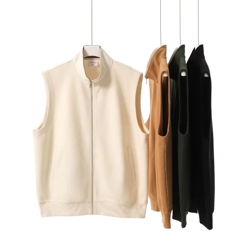 

Жилеты, осенняя новинка, 380 г, свободная повседневная куртка из плотного хлопка, жилет, модная брендовая однотонная толстовка без рукавов