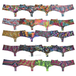 Men's Print Swimwear Cheeky Boxer Briefs Brazilain Bikini Swim Thongs 1/2 Rear Coverage Underwear Beachwaer