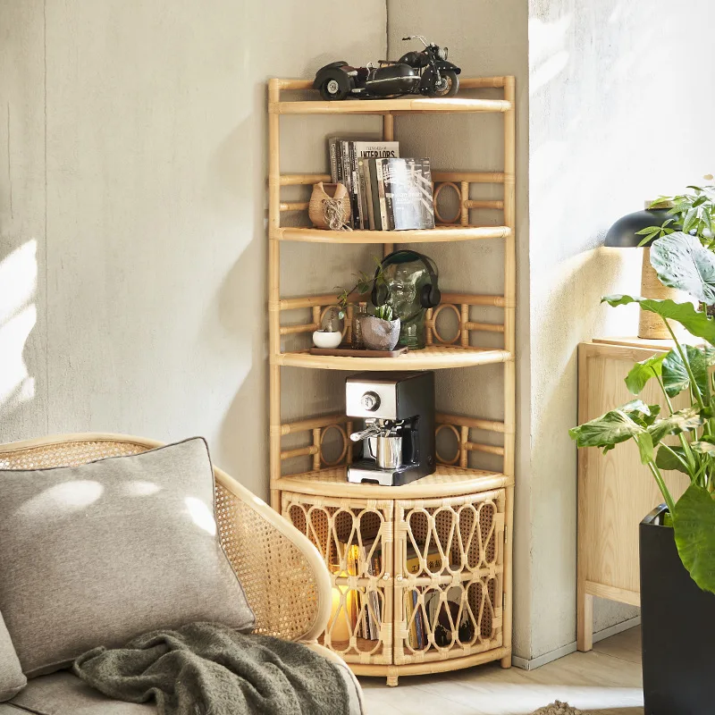 

Nordic ins rattan shelves floor-to-ceiling bookshelves storage cabinets living room home lockers office fan bookshelves
