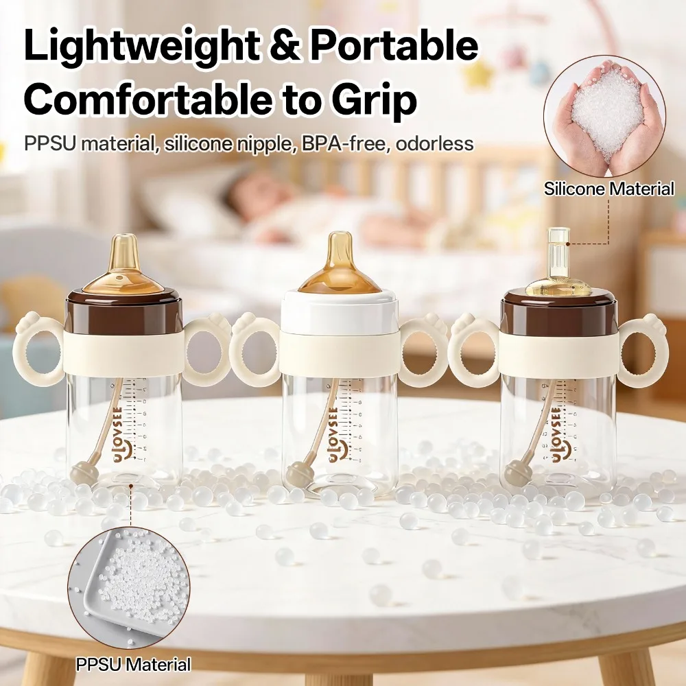 PPSU Baby Training Bottle 240ml 300ml with Handle Gravity Ball Straw Wide Neck Infant Feeding Bottle PPSU Wide Neck Baby Bottle