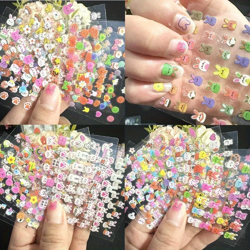 Ensemble d'autocollants lumineux pour ongles, 30 pièces, autocollants 3D lapin et animaux de dessin animé avec autocollants brillants pour ongles, fournitures pour ongles