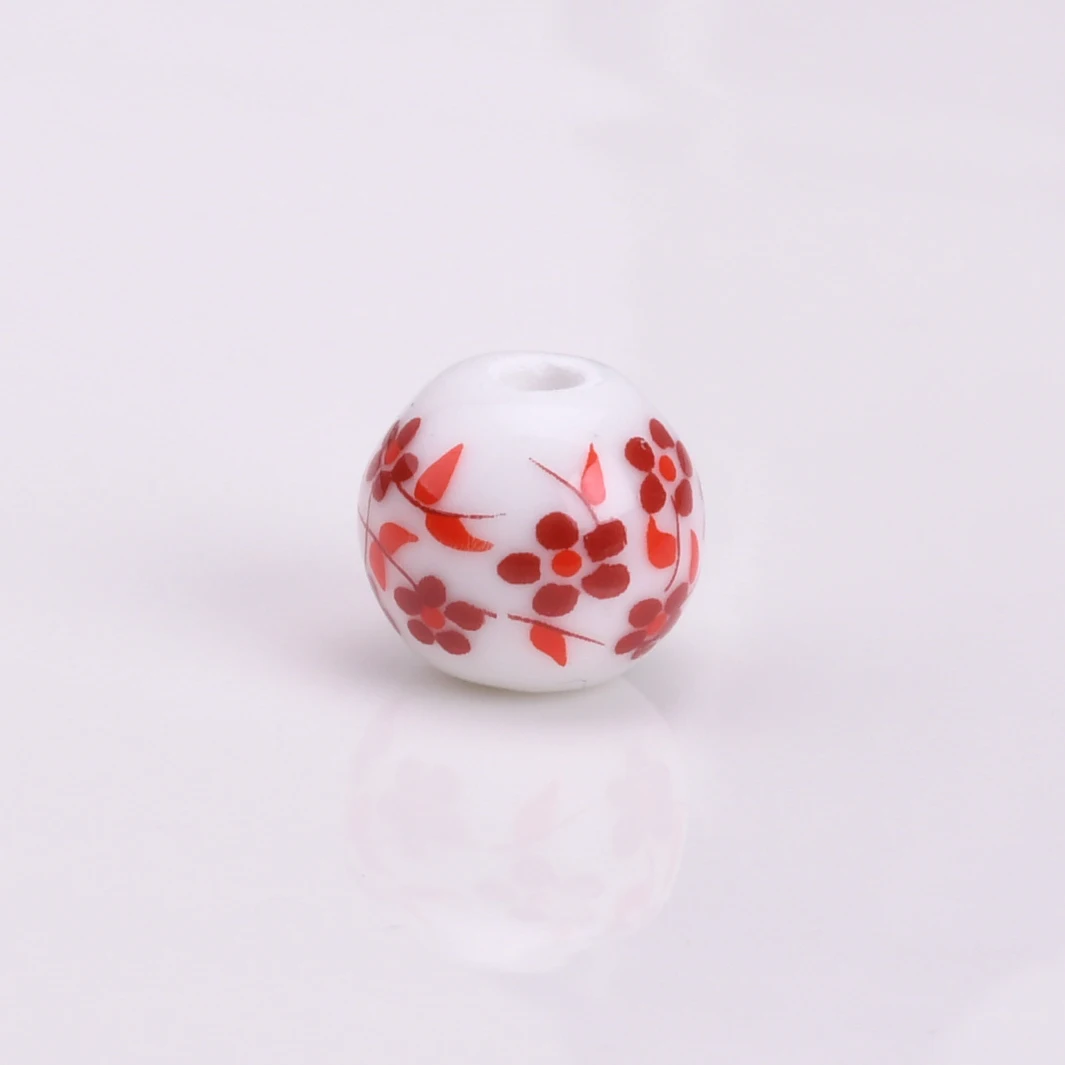 6mm 8mm 10mm 12mm Round  Flower Patterns Ceramic Porcelain Loose Spacer Beads Lot For Jewelry Making DIY Bracelet Findings 10pcs