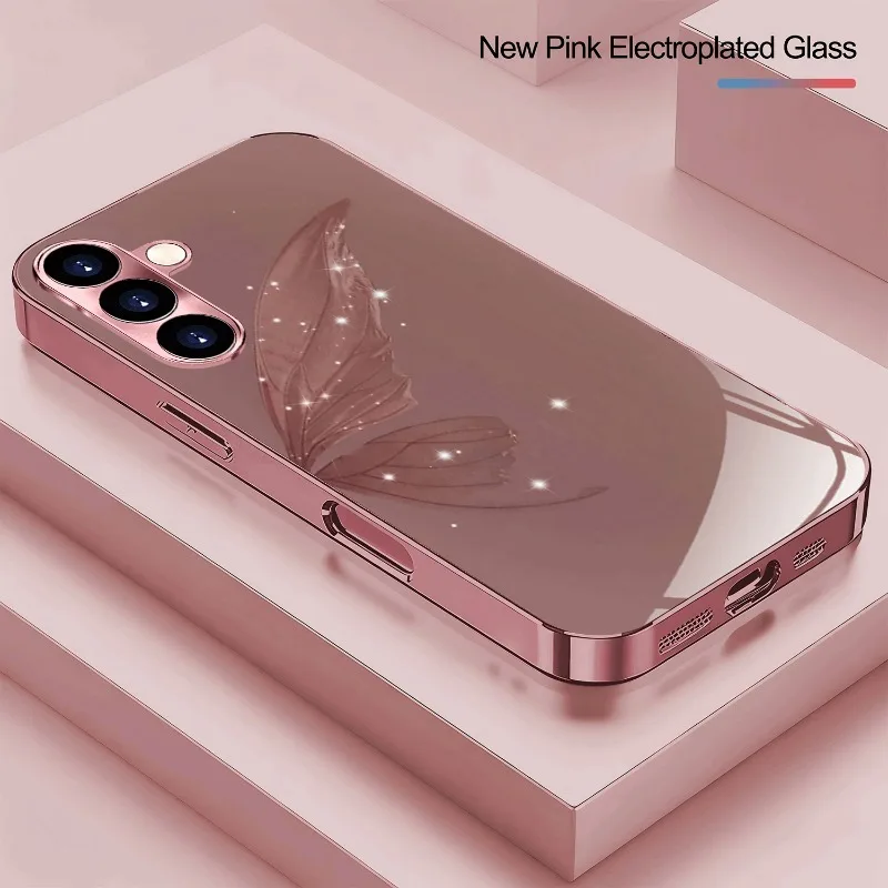 New Light Luxury Wing Pattern Glass Phone Case Suitable for Samsung Galaxy S26 S25 S24 S22 S21 S20 FE/Ultra/Plus Anti Drop