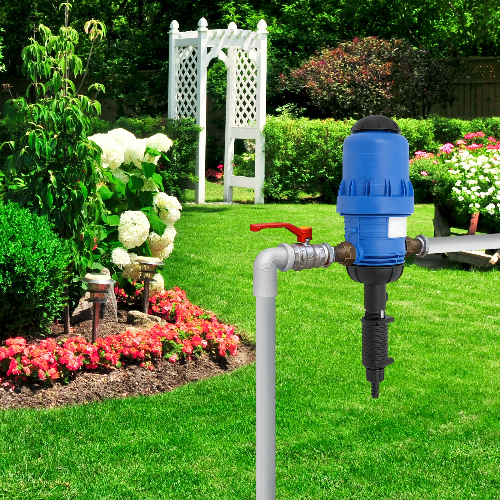 Bymaocar Fertilizer Injector Automatic Irrigation Equipment Blue Hydraulic Proportioner 0.4%-4% Ratio Drip Irrigation Dosing Pump 5.28-660.43 GPH 2.84-42.67 PSI Water Driven Engineering Plastic Durable for Garden Farm