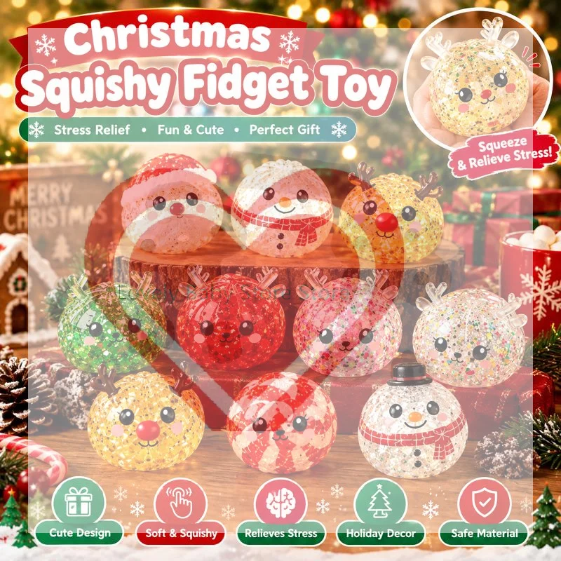 1Pcs Stress Relief Happy New Year Christmas Gift Christmas Dumpling Squeeze 8.5cm Snowman Elk Santa Claus Squeeze Toys With Box