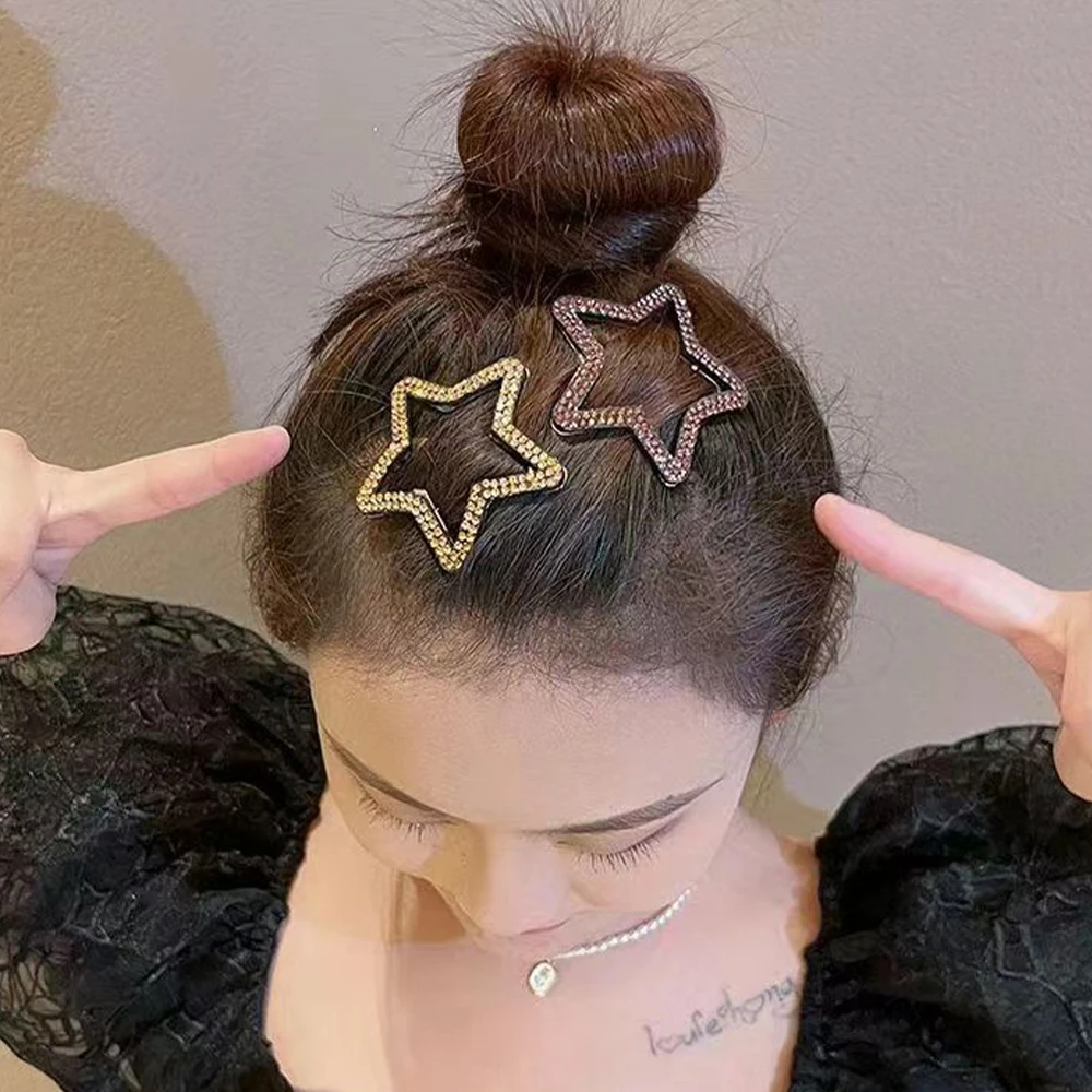1/5pcs Shiny Star Hairpin for Girls Women Ladies Y2K Korean BB Bangs Clip Hairpin Fashion Hollow Rhinestone Headwear Accessories