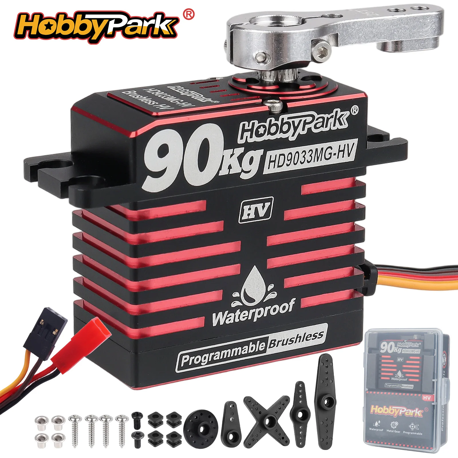 HobbyPark Waterproof 90kg Brushless Servo Direct Power Stainless Metal Gears Steering Servo for 1/8 1/10 RC Crawler Trucks Cars