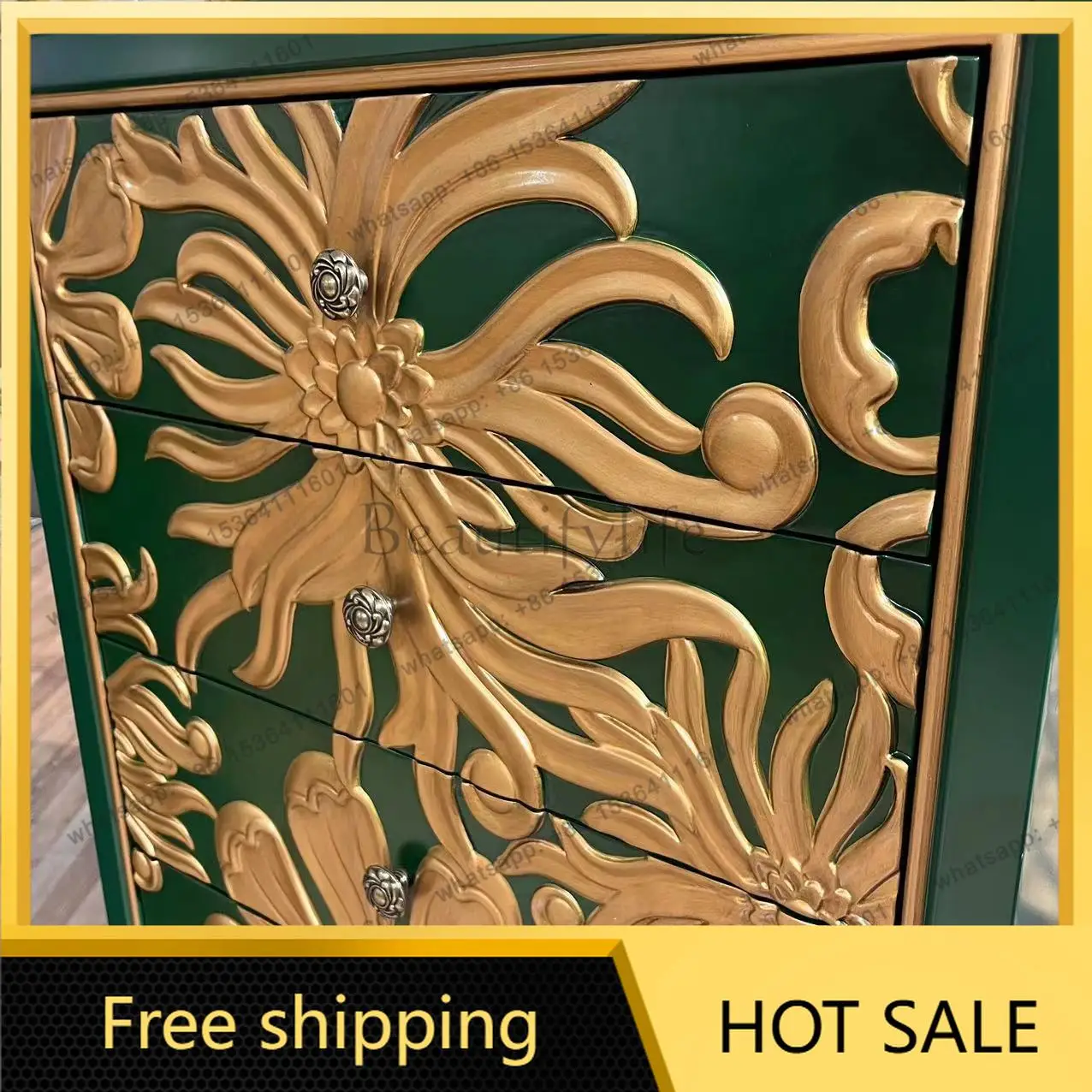 LD green phoenix jadeite flower American light luxury partition foyer entrance carved chest of drawers
