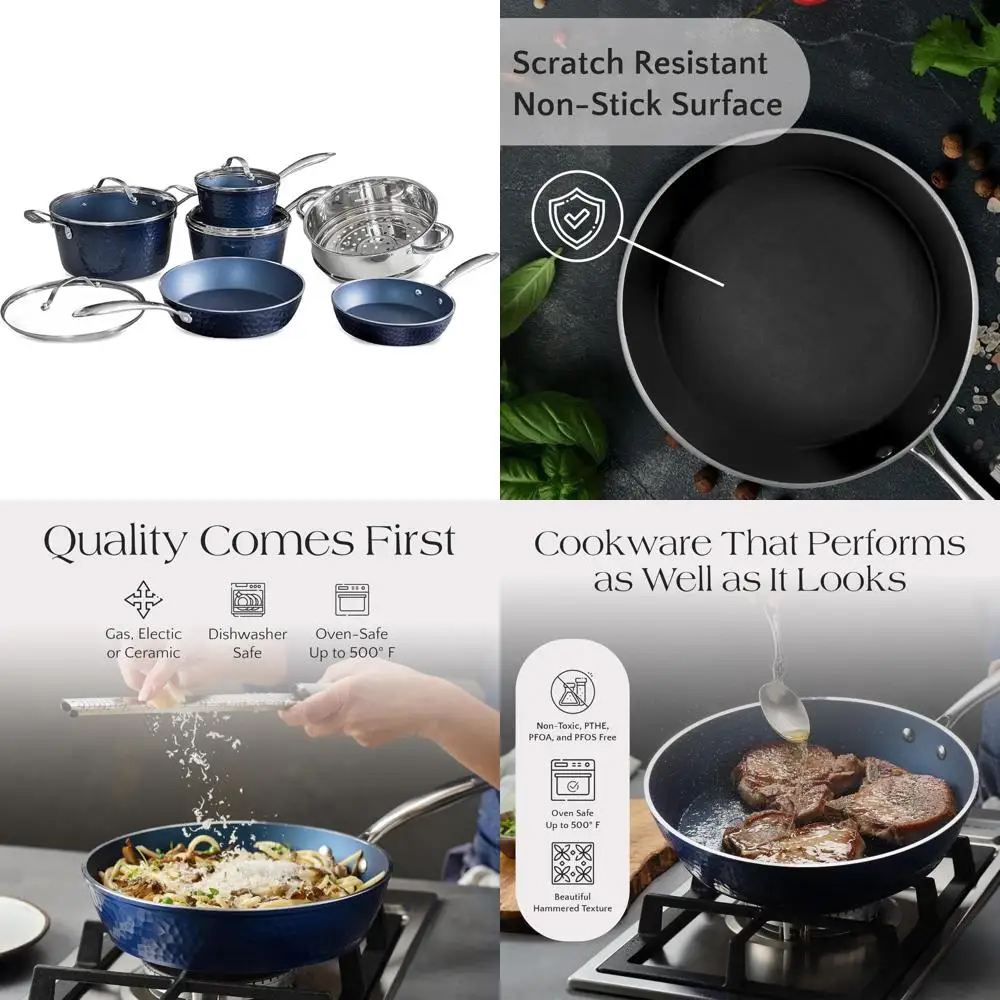 Ceramic Cookware Set: Healthy, Non-Toxic, Oven-Safe to 1200°F, Microwave and Dishwasher Friendly, Durable and Lightweight
