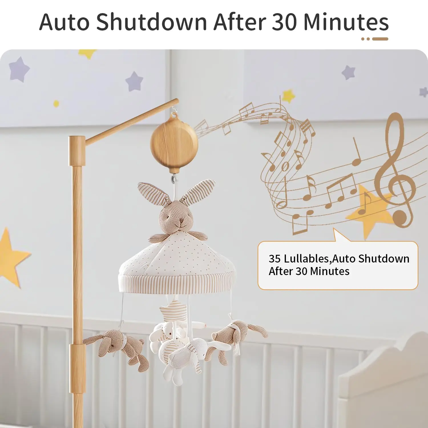 Bras Mobile pour berceau de bébé avec boîte à musique, support en bois réglable pour décoration de pépinière et mobiles de bricolage