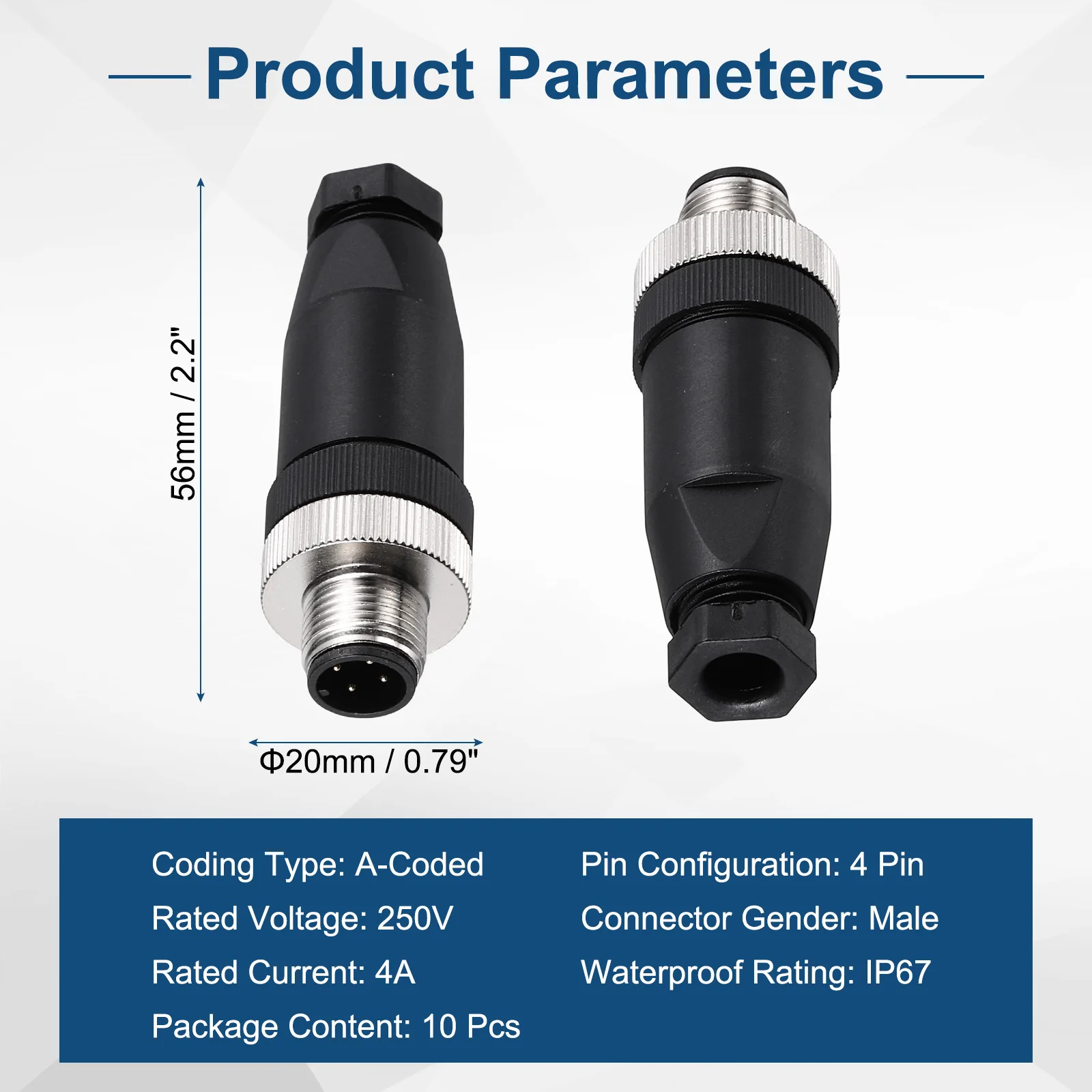 10Pcs 4/5/8 Pin M12 Male/Female Aviation Wire Connector A Code Waterproof IP67 Circular Connector Aviation Plug for Automation