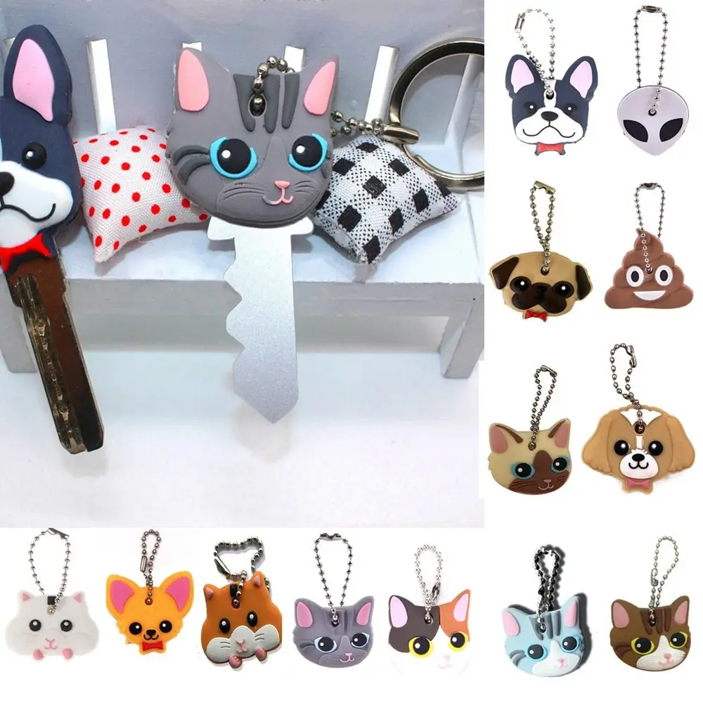 Creative PVC Key Protective Case Cartoon Dog Key Dust Cover Animals Shape Key Pendant Coat Keys