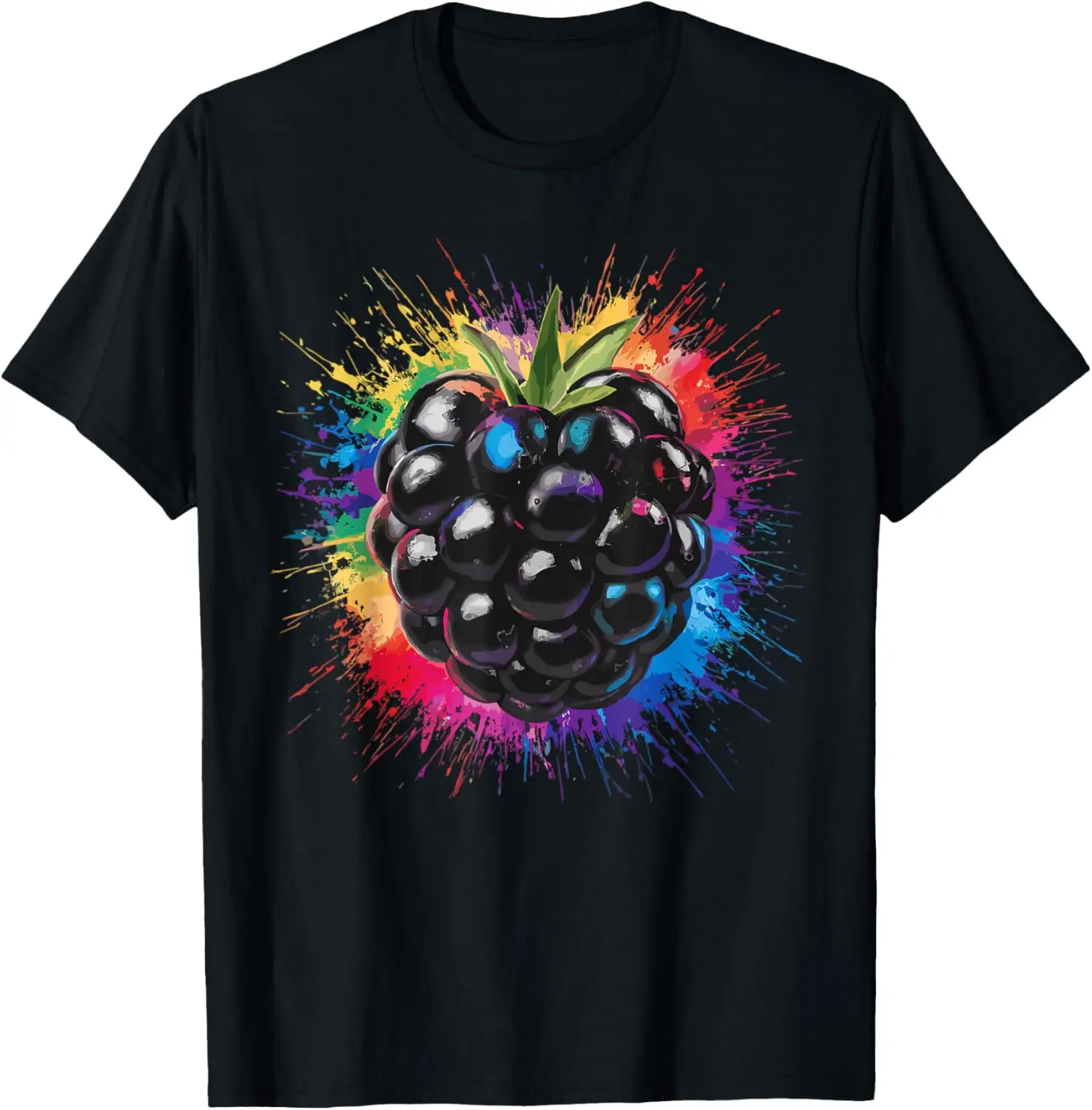 Colorful Paint Splash Blackberry Fruit Art Graphic T-Shirt
