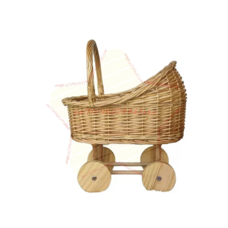 Handwoven Wicker Baby Bassinet Stroller - Multi-Functional Storage Basket for Pets & Infants | Boho Chic Nursery Decor