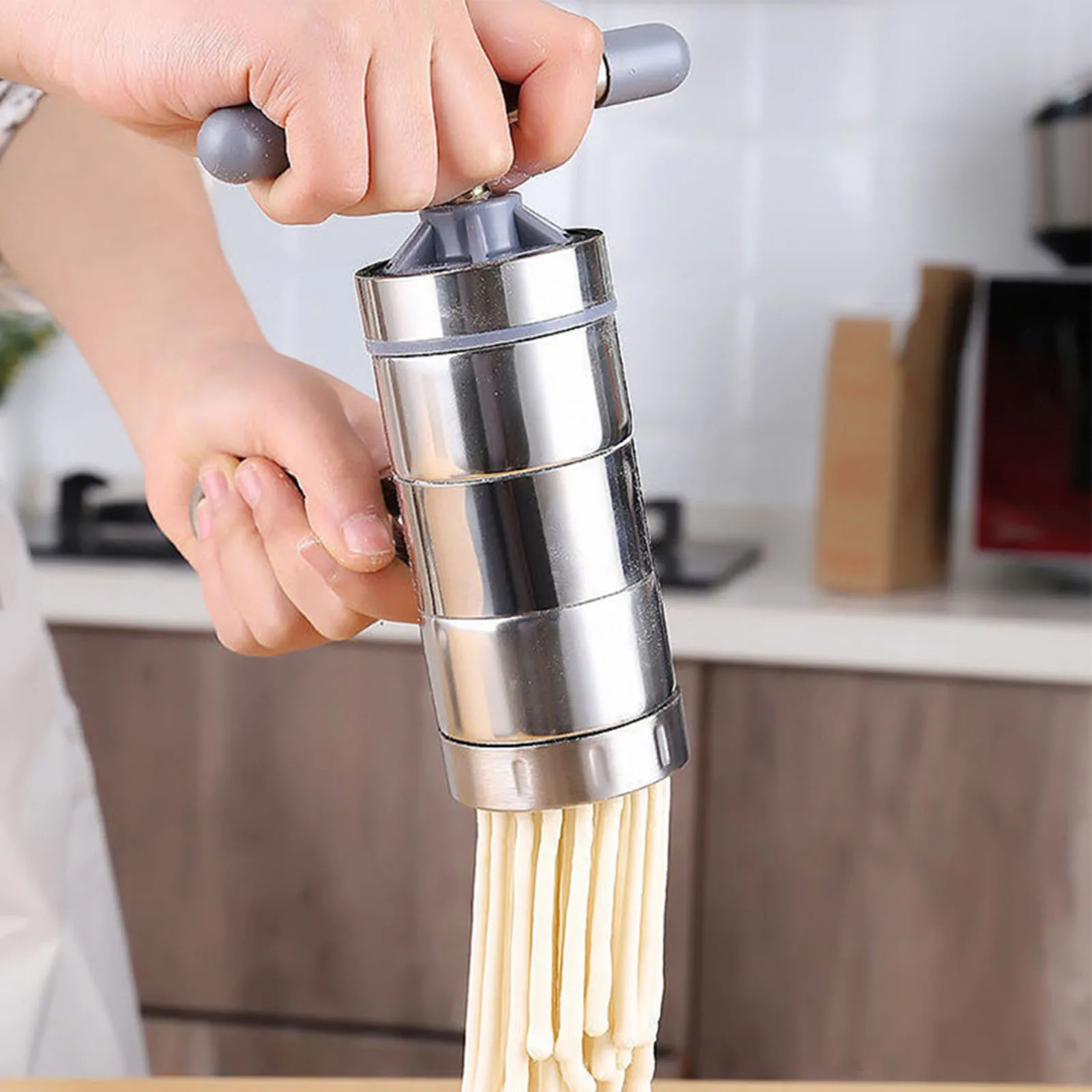 Máquina Manual para hacer fideos caseros, prensa de masa, Pasta, lasaña fresca, acero inoxidable, 5 moldes