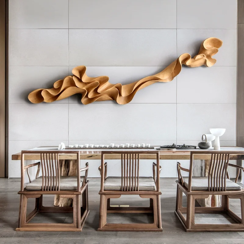 Large hand-carved artwork, irregular shaped wooden artwork, high-end modern home office wall decoration