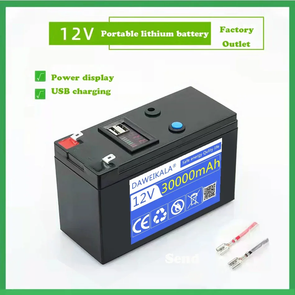 Batteria al litio 12V 30Ah 18650 batteria ricaricabile per veicolo elettrico a energia solare luci a LED batteria 12.6v 3A caricabatterie