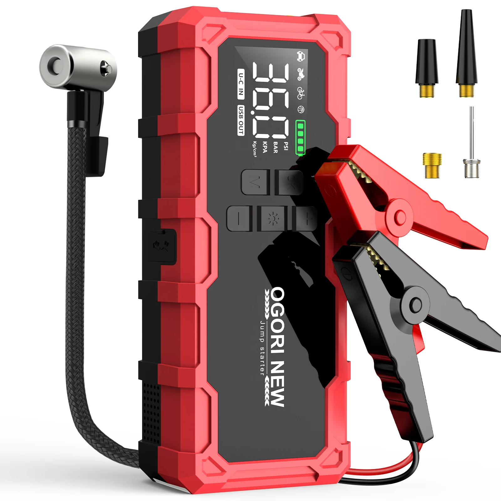 1500A peak Multi-functional Emergency Start Power Supply with Air Pump, 150PSL Portable Car Battery Starter, Digital Tire Inflator, Suitable for ALL Gasoline Or 10L Diesel Battery, LED Emergency image 3
