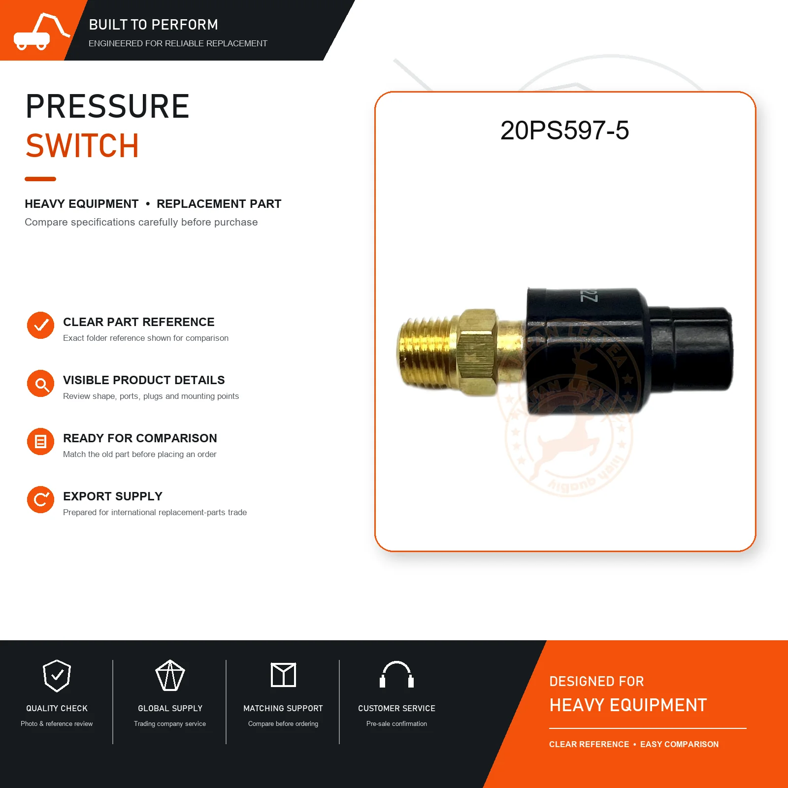 Pressure Switch 20PS597-5 for SH200 SH120 SH300 SH350 Excavator Electrical System Replacement Parts