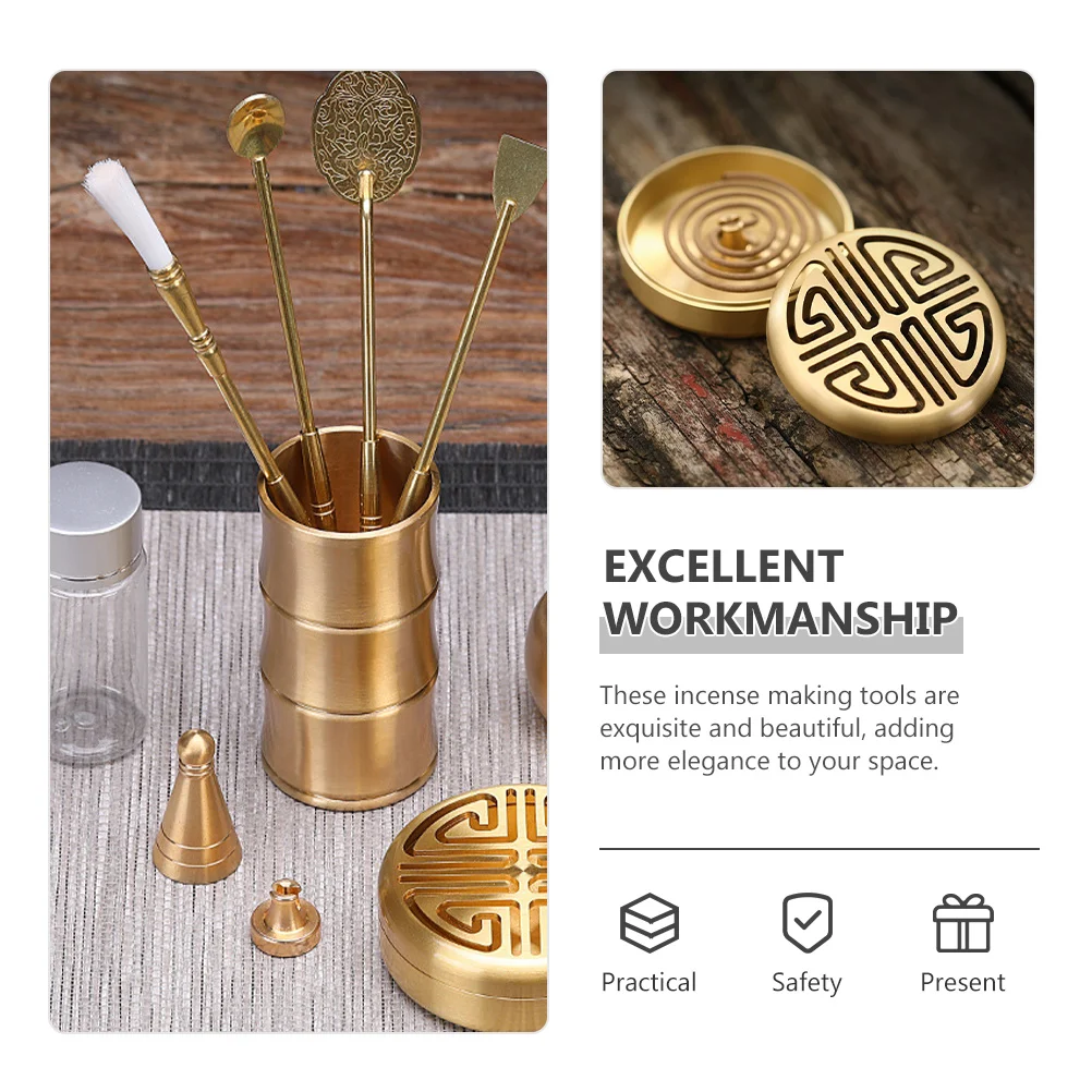 

Набор для изготовления латунных благовоний: 1 комплект с формой, ложкой, лопаткой и кисточкой для создания порошковых благовоний, инструменты для китайских церемоний