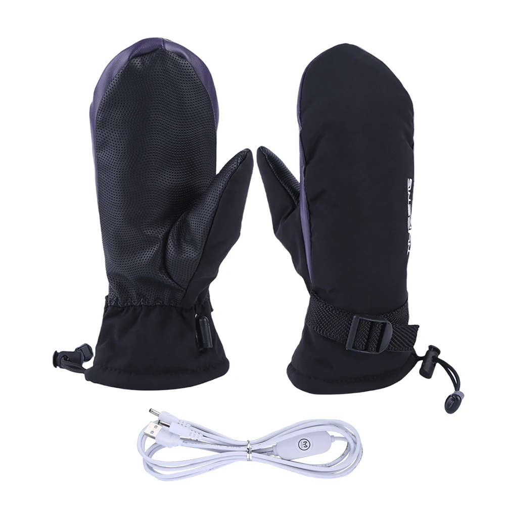 

Double-Side Heating Electric Heated Mittens USB Winter Ski Gloves Fleece Warm Anti-Slip for Ice-Skating (Power Bank Not Included