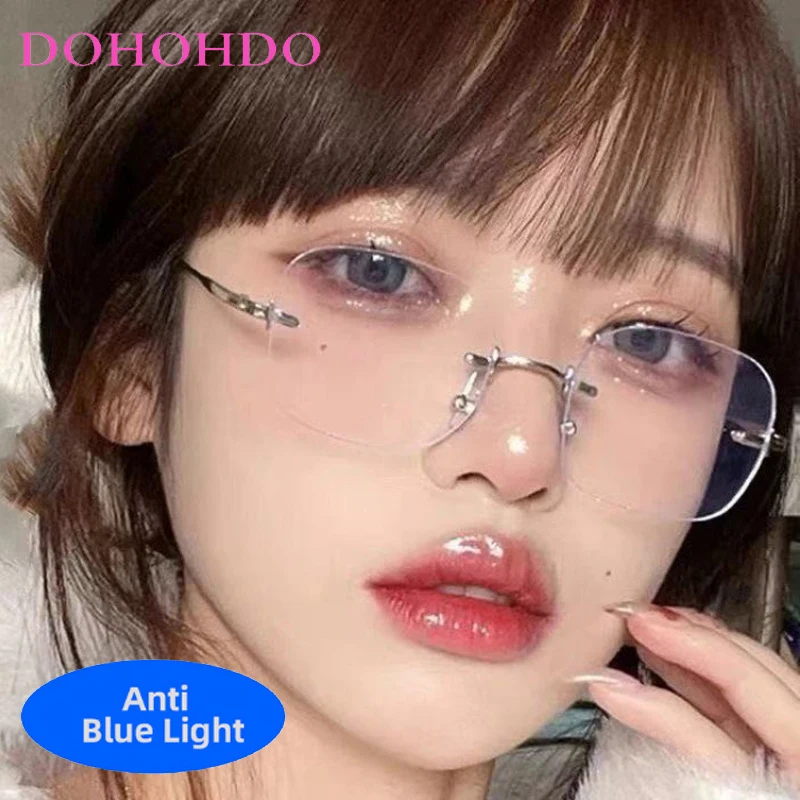 

2025 Fashion Design Optical Square Rimless Women's Glasses Men Computer For Gaming And Reading Anti-Blue Light Eyewear Lentes