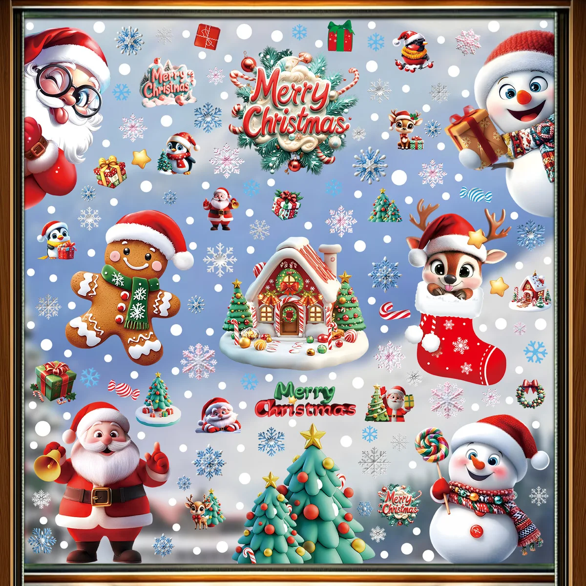2025, statisch haftende Weihnachtsaufkleber – Fensteraufkleber „Gingerbread Man“, Schneemann, Schneeflocke, Weihnachtsmann, für Urlaub, Party, Dekoration