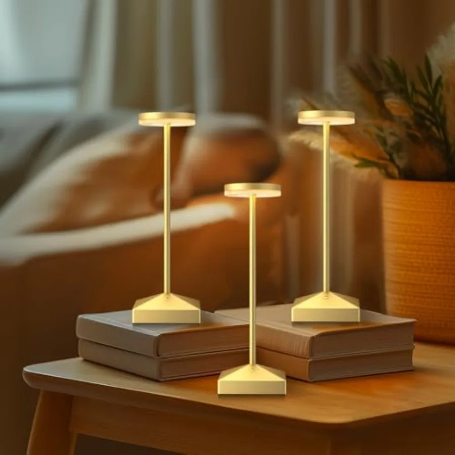 3 Pack 7.67in Gold Small Cordless Table Lamps Rechargeable, Battery Operated Mini Lamp, Small Lamp Touch Portable Table Lights,