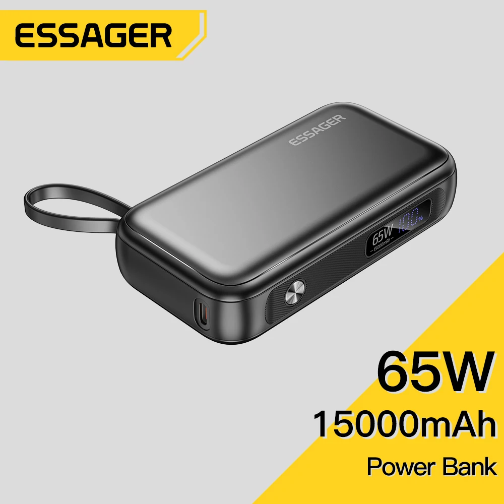 Essager Power Bank Portable 15000mAh in With USB C Cable External Spare Battery Pack for iPhone iPad Macbook 65W Fast Charger