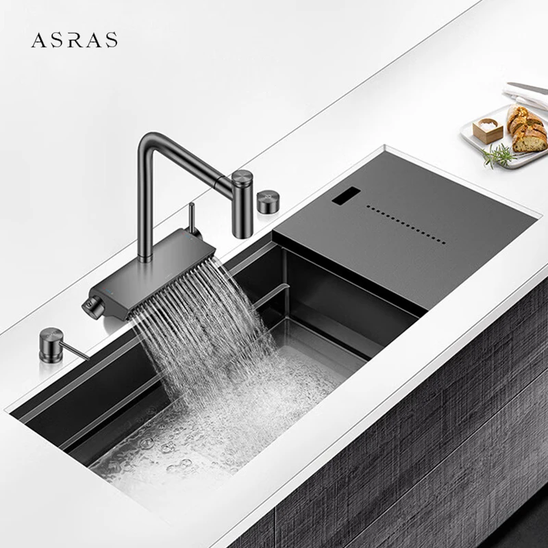 

ASRAS Nanometer Large Size Hidden Kitchen Sink 4mm Thickness Handmade Undermount Installation Hidden Single Kitchen Sinks