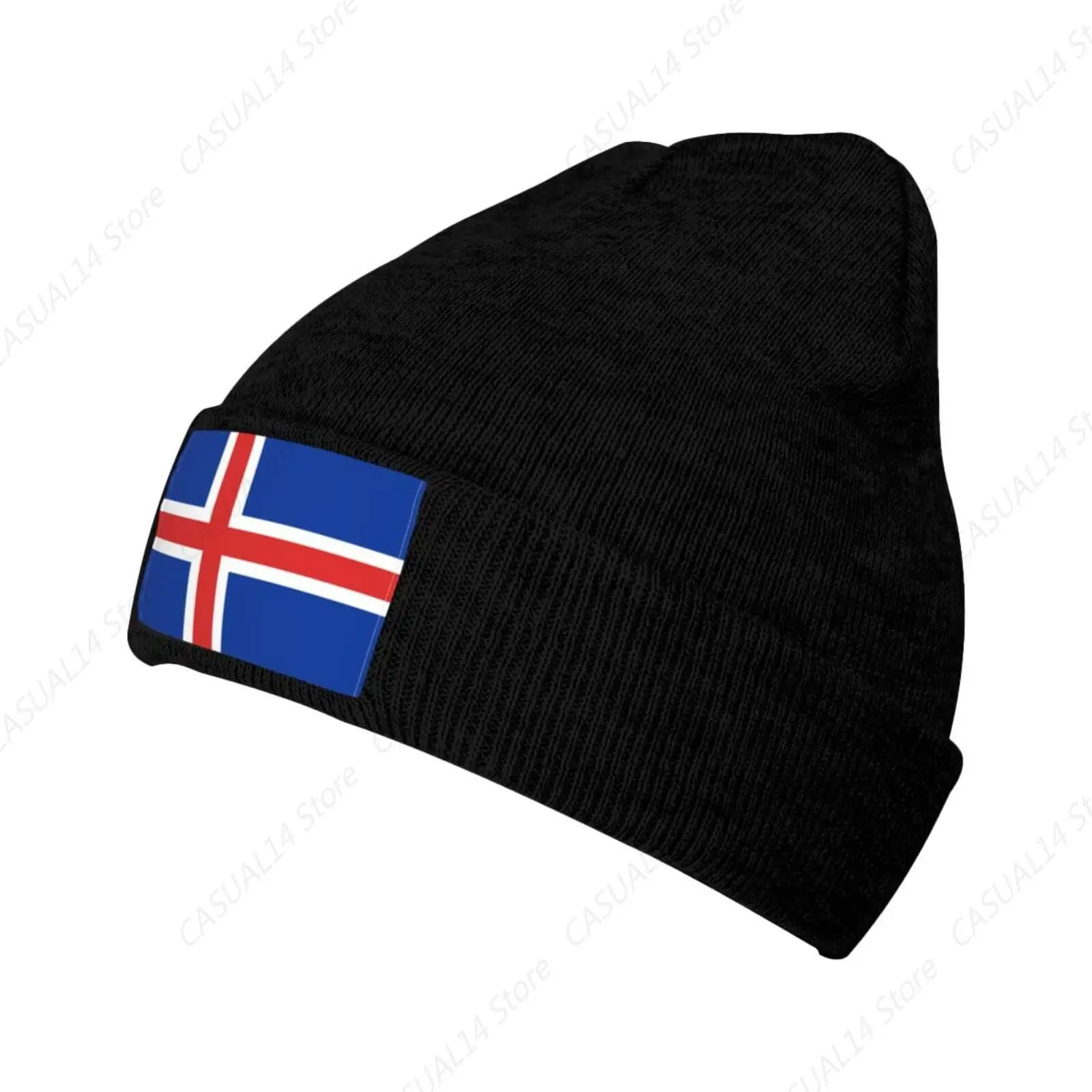 The Icelandic Flag Knit Hat Adult Outdoor Skull Cap Warm Knitted Hat Autumn Winter Classic Beanie Hat Black