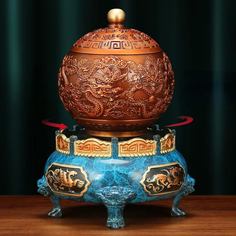 All Copper Nine Turn Qiankun Ding Set Up A Wealth Attracting Incense Burner Living Room Sandalwood and Agarwood Plate