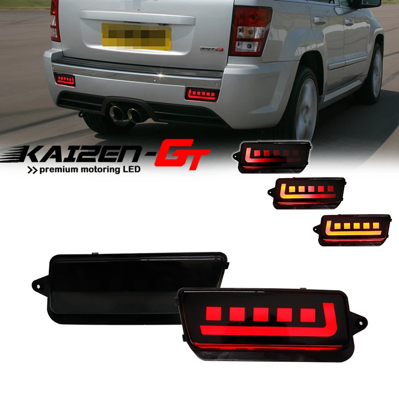 

Red LED Car Rear Bumper Reflector Brake Tail Lights w/ Sequential Turn Signal, Rear Fog Lights For 2005-2010 Jeep Grand Cherokee