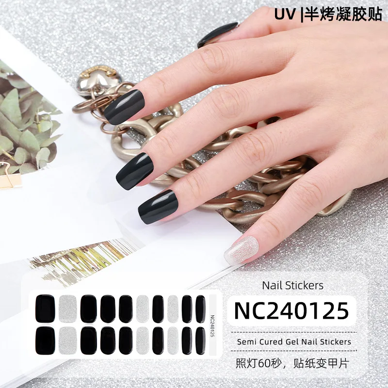 Semi-Cured Gel Nail Wraps Simple Transparent Color Adhesive Waterproof Long Lasting Gel Nail Stickers Harden In UV Lamp Need